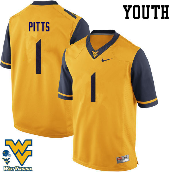 NCAA Youth Derrek Pitts West Virginia Mountaineers Gold #1 Nike Stitched Football College Authentic Jersey XR23P01TD